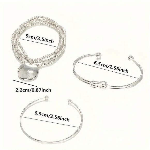 Stackable Bracelets, Set of 3 Boho Vintage Style - Silver - Picture 3 of 5